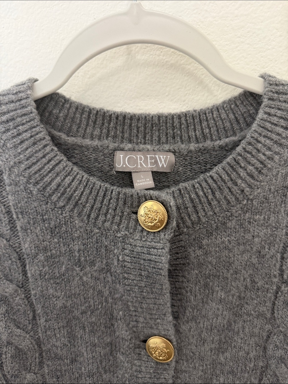 J. Crew Gray Cable-Knit Button Cardigan Sweater - Picture 2 of 7